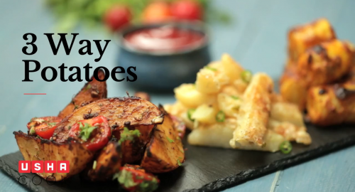 3 Ways Of Potato Wedges recipe video | Usha Cook
