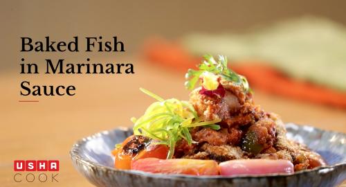 Baked Fish in Marinara Sauce recipe video | Usha Cook
