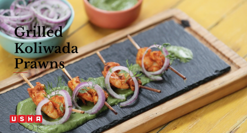Grilled Koliwada Prawns recipe video | Usha Cook